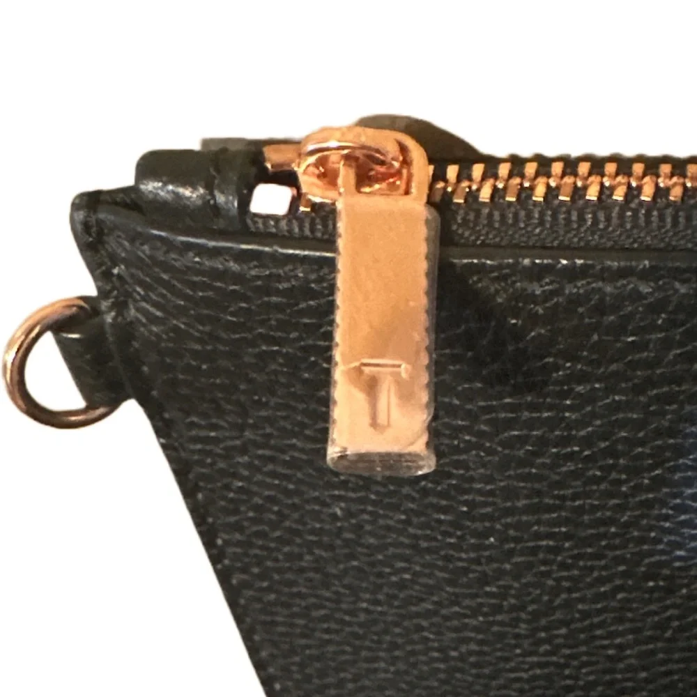 Ted Baker London Black Pebbled Leather Bow Clutch Cosmetic Bag NWOT